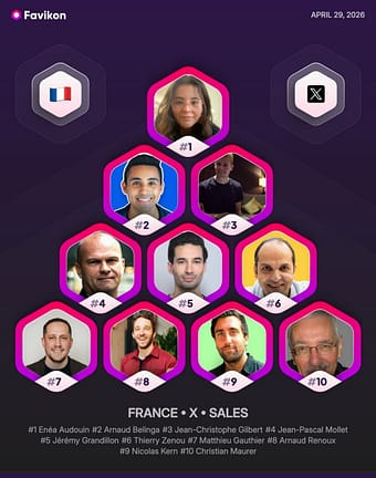 Classement relation client vente Favikon avril 2026 Top 10 Sales France Thierry Zenou 6e