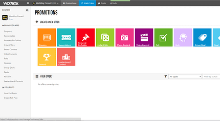 Tableau de bord Woobox
